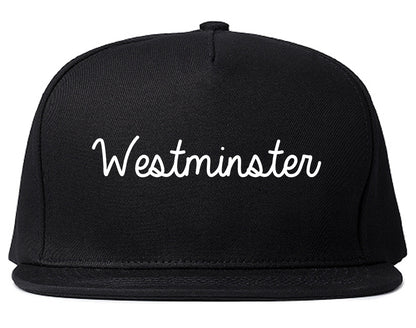 Westminster Colorado CO Script Mens Snapback Hat Black