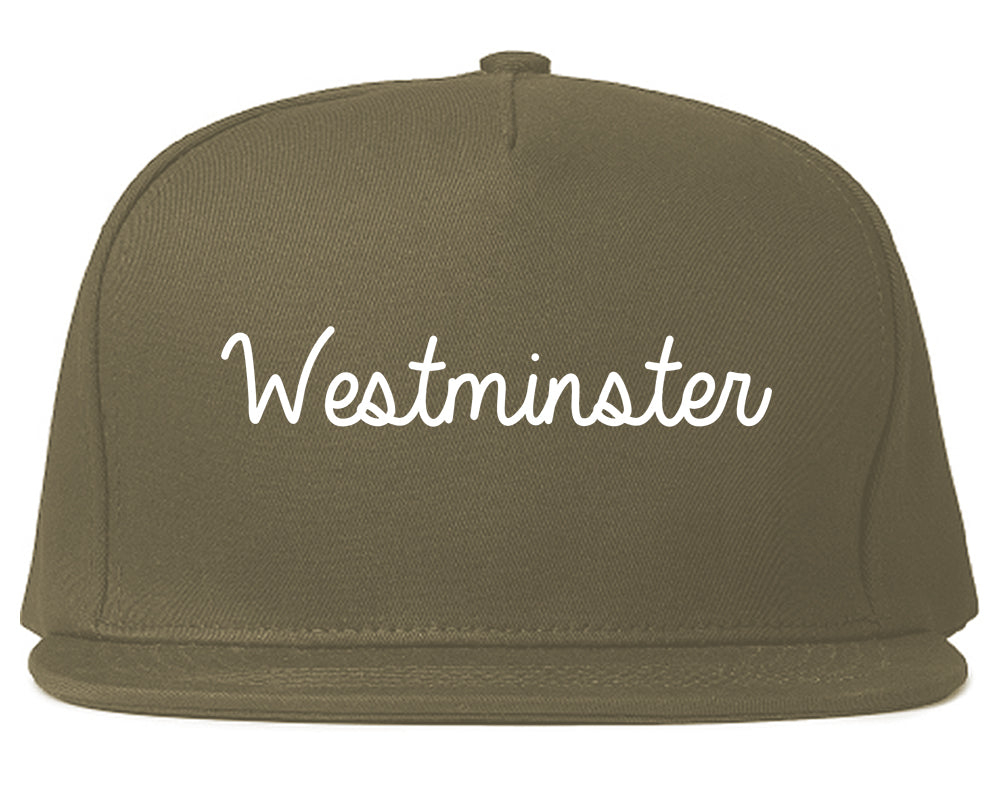 Westminster Maryland MD Script Mens Snapback Hat Grey