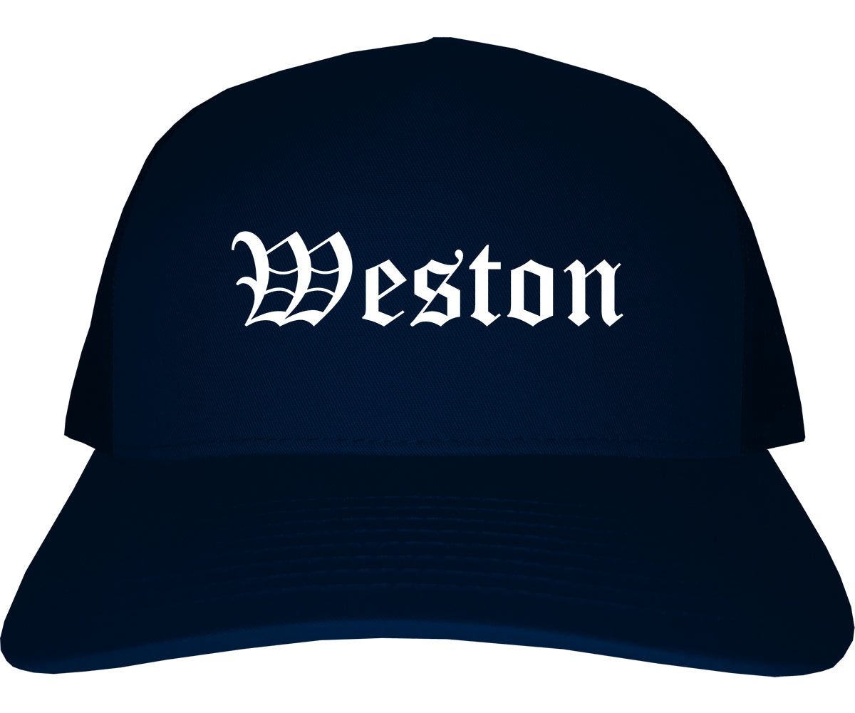 Weston Florida FL Old English Mens Trucker Hat Cap Navy Blue