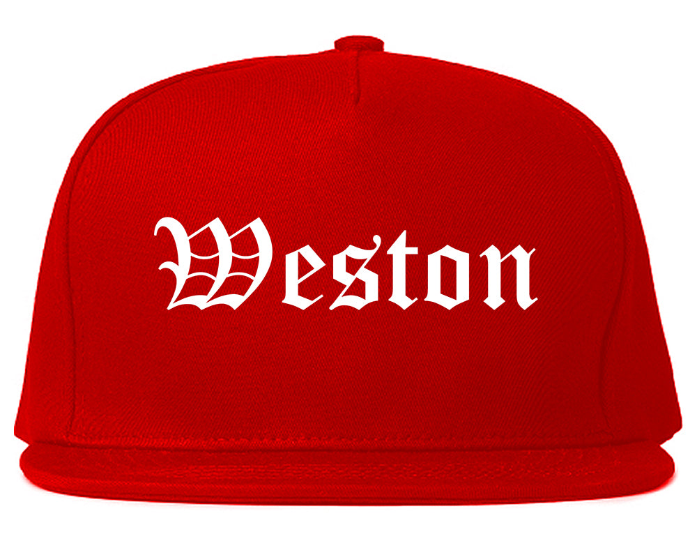 Weston Wisconsin WI Old English Mens Snapback Hat Red