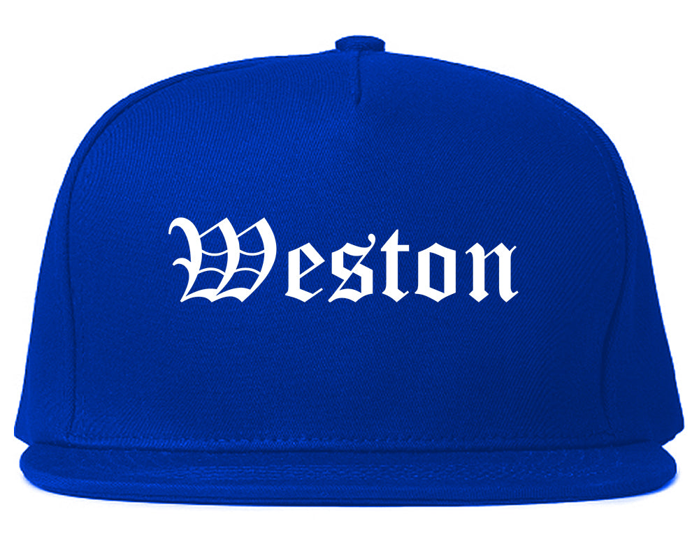 Weston Wisconsin WI Old English Mens Snapback Hat Royal Blue
