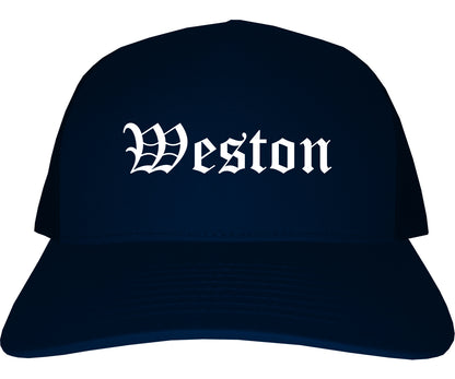 Weston Wisconsin WI Old English Mens Trucker Hat Cap Navy Blue