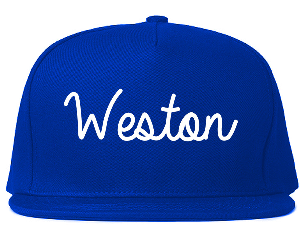 Weston Wisconsin WI Script Mens Snapback Hat Royal Blue