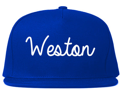 Weston Wisconsin WI Script Mens Snapback Hat Royal Blue