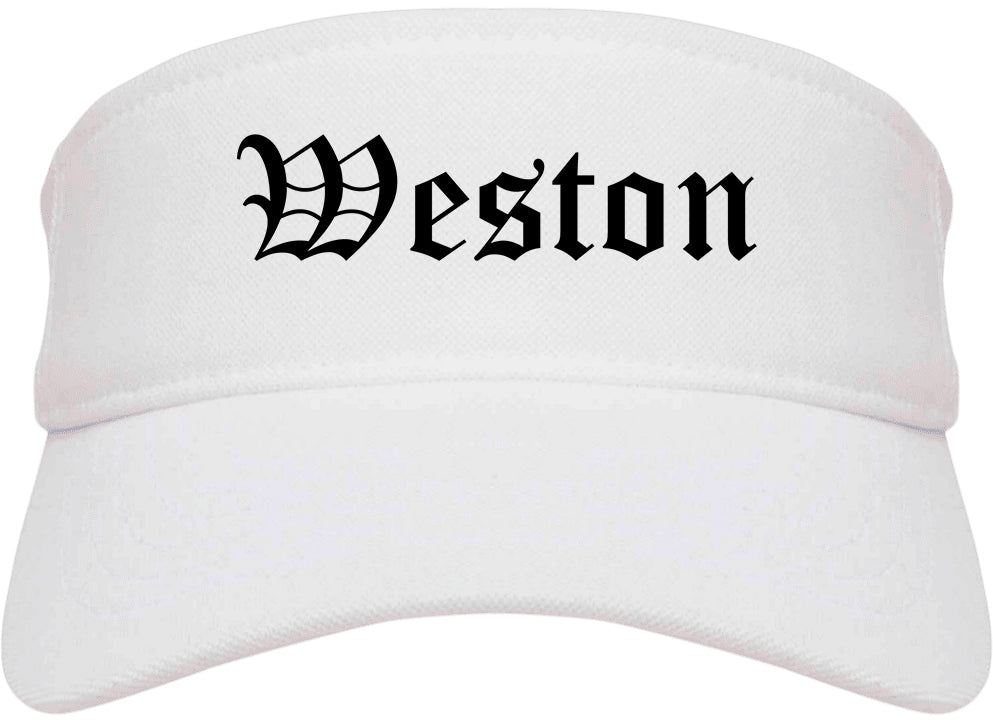 Weston Wisconsin WI Old English Mens Visor Cap Hat White