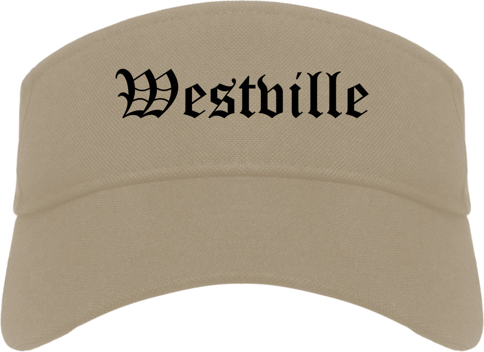 Westville Indiana IN Old English Mens Visor Cap Hat Khaki