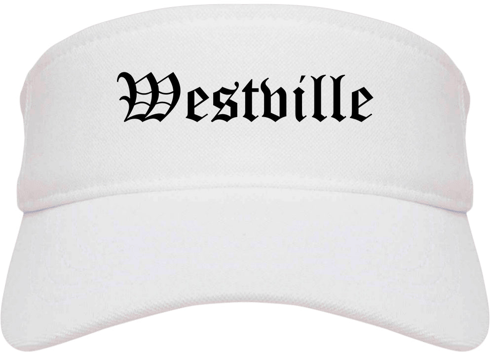 Westville Indiana IN Old English Mens Visor Cap Hat White