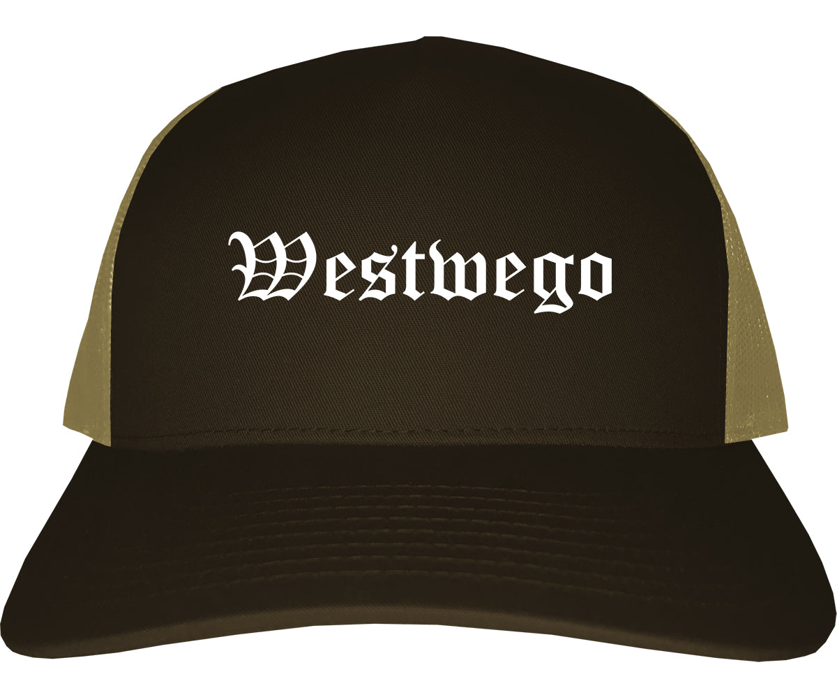 Westwego Louisiana LA Old English Mens Trucker Hat Cap Brown
