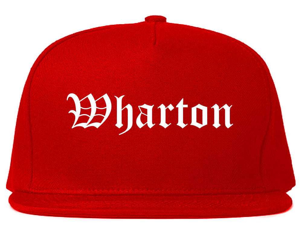 Wharton New Jersey NJ Old English Mens Snapback Hat Red