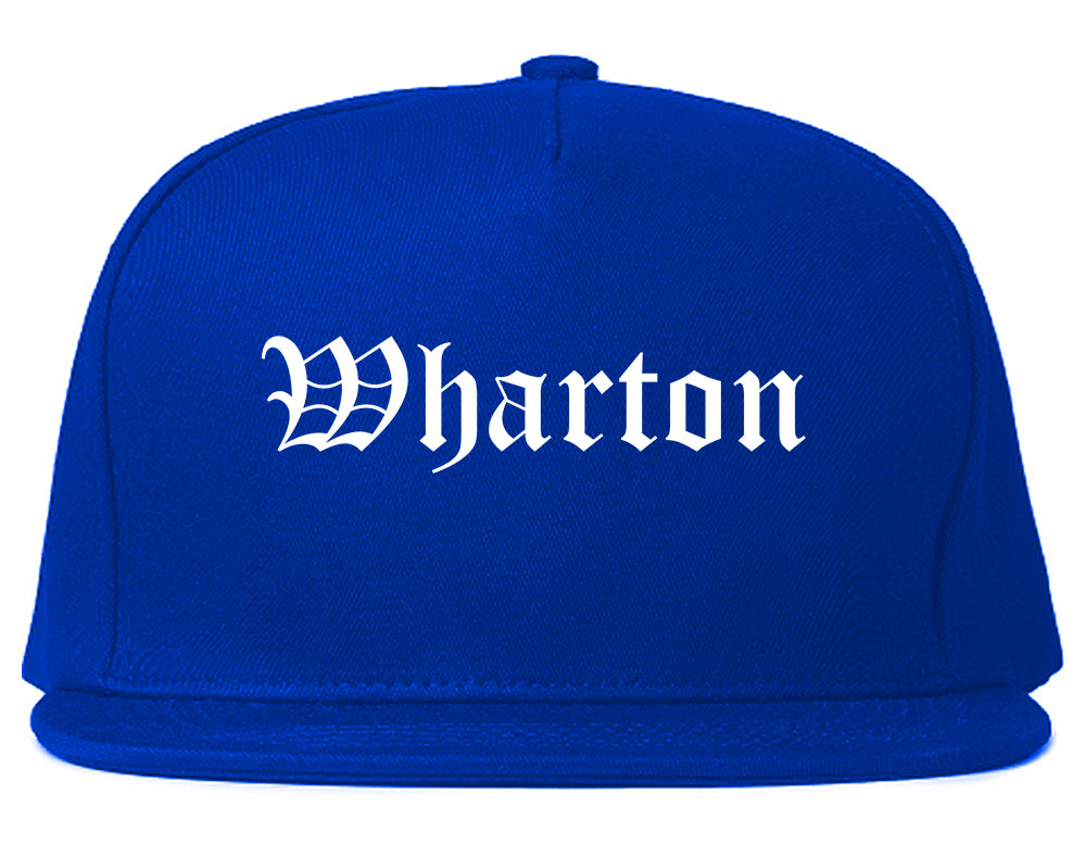Wharton New Jersey NJ Old English Mens Snapback Hat Royal Blue