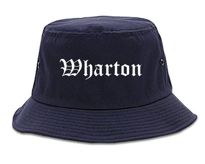 Wharton New Jersey NJ Old English Mens Bucket Hat Navy Blue