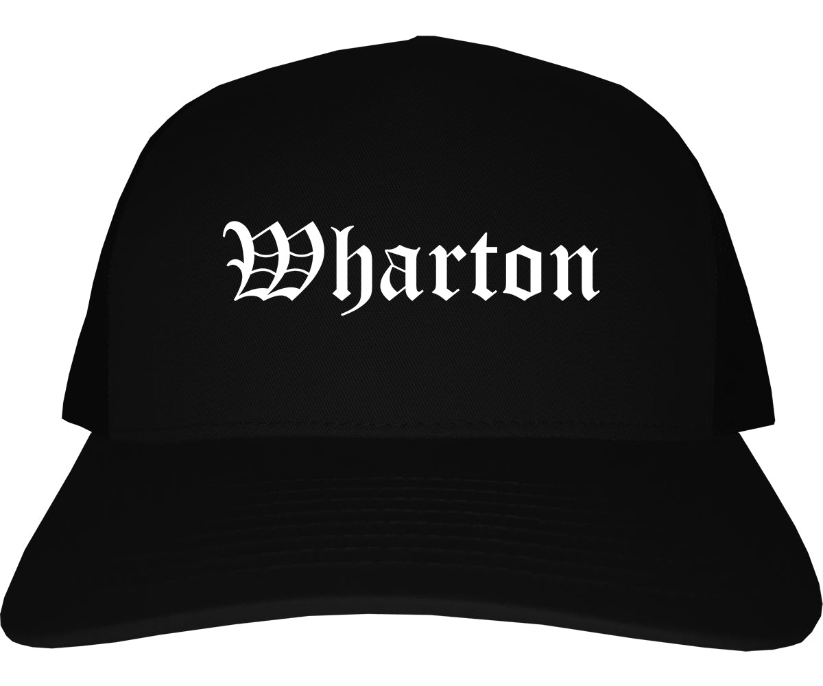 Wharton New Jersey NJ Old English Mens Trucker Hat Cap Black