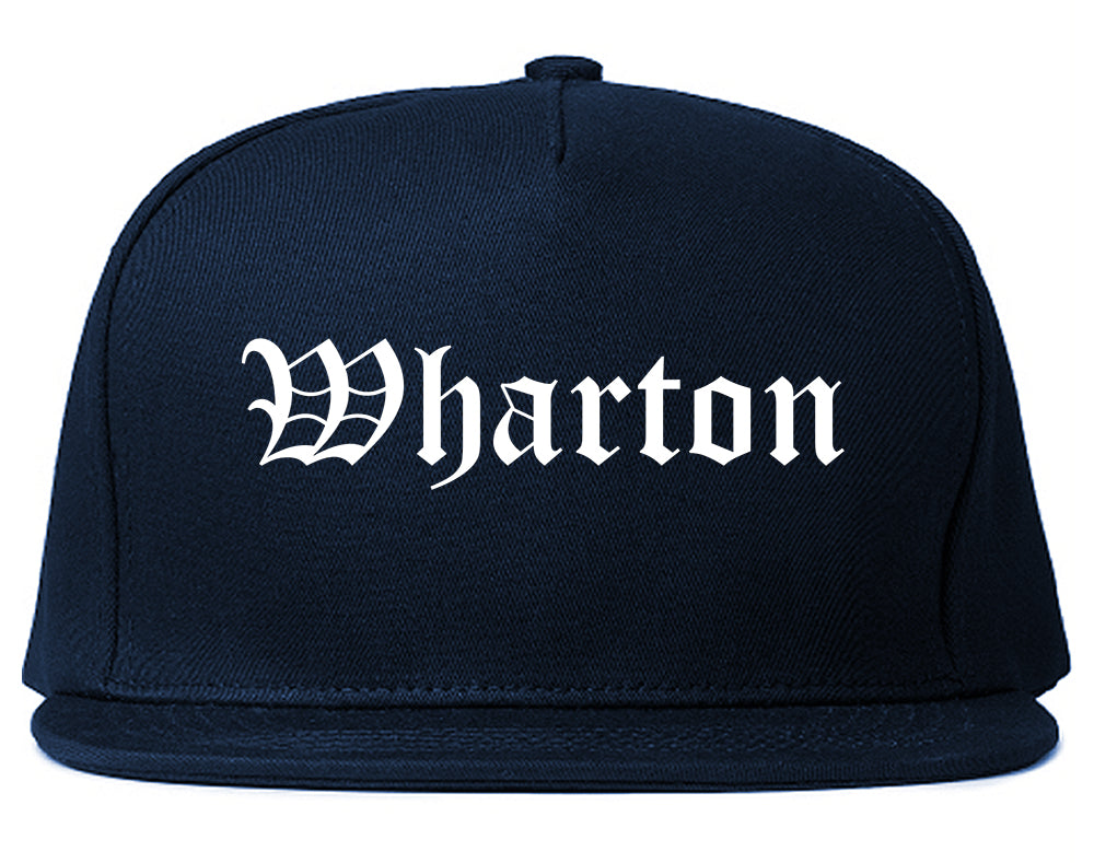 Wharton Texas TX Old English Mens Snapback Hat Navy Blue
