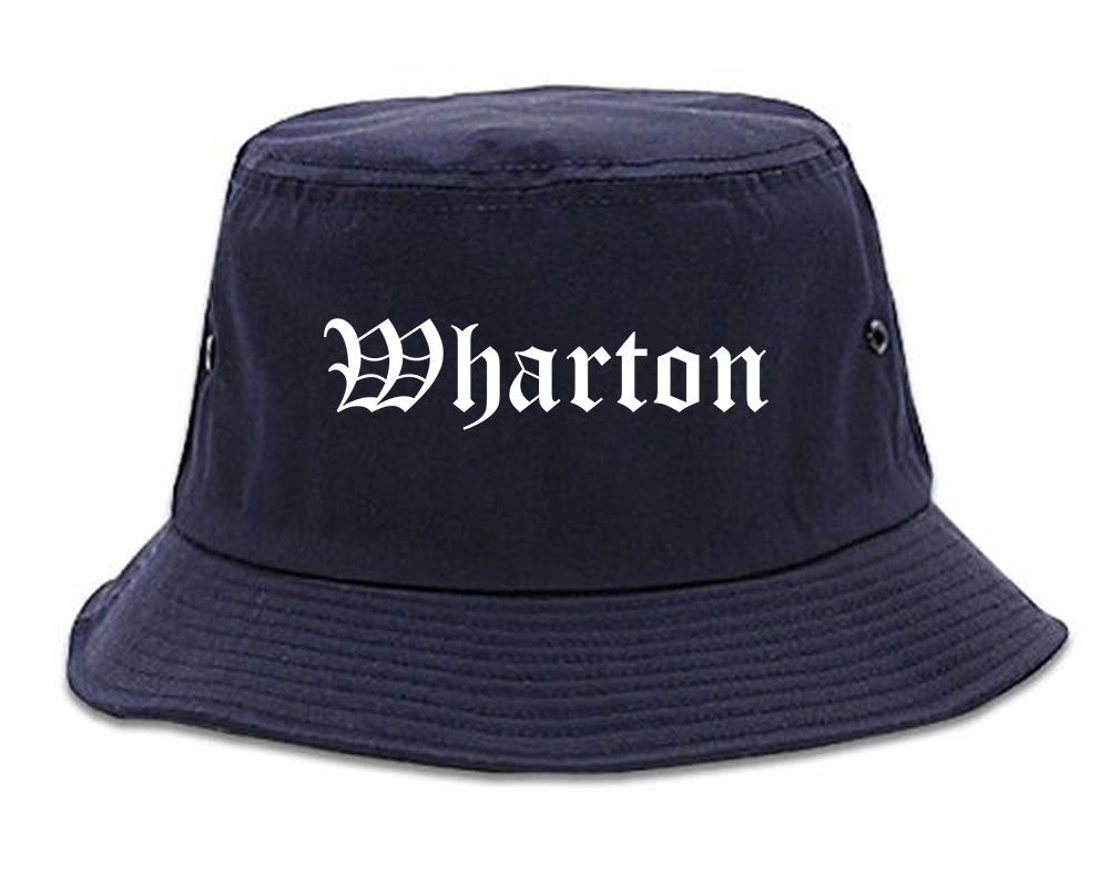 Wharton Texas TX Old English Mens Bucket Hat Navy Blue