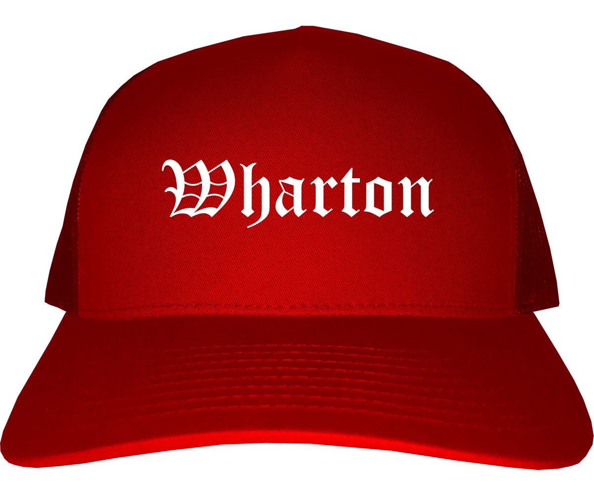 Wharton Texas TX Old English Mens Trucker Hat Cap Red