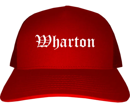 Wharton Texas TX Old English Mens Trucker Hat Cap Red