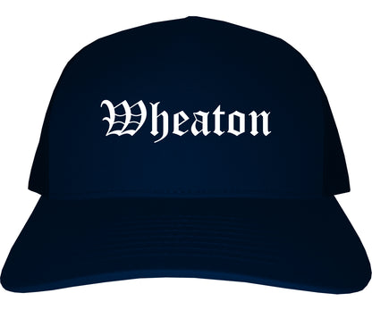 Wheaton Illinois IL Old English Mens Trucker Hat Cap Navy Blue