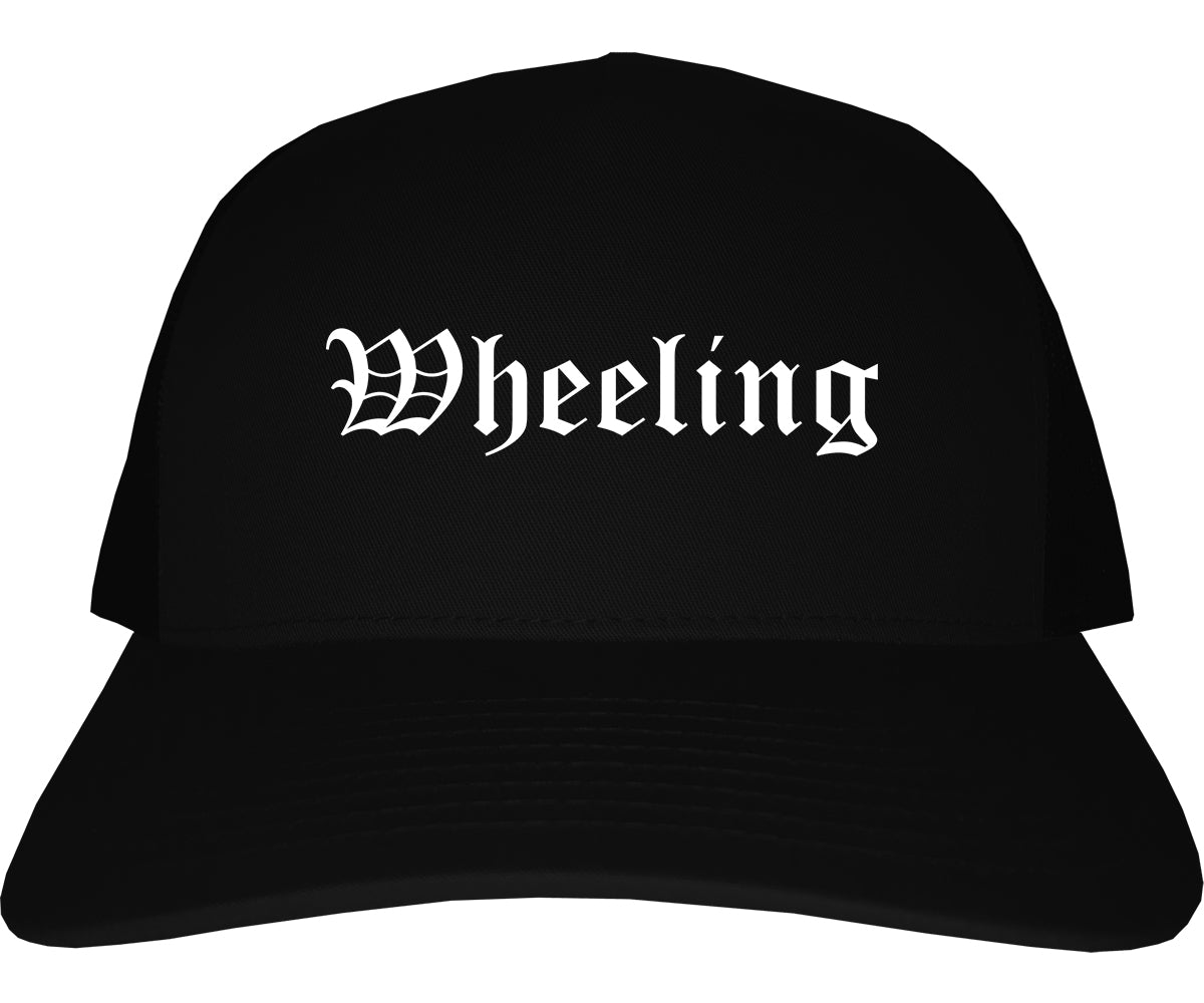 Wheeling Illinois IL Old English Mens Trucker Hat Cap Black