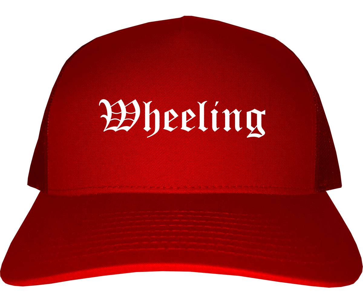 Wheeling Illinois IL Old English Mens Trucker Hat Cap Red