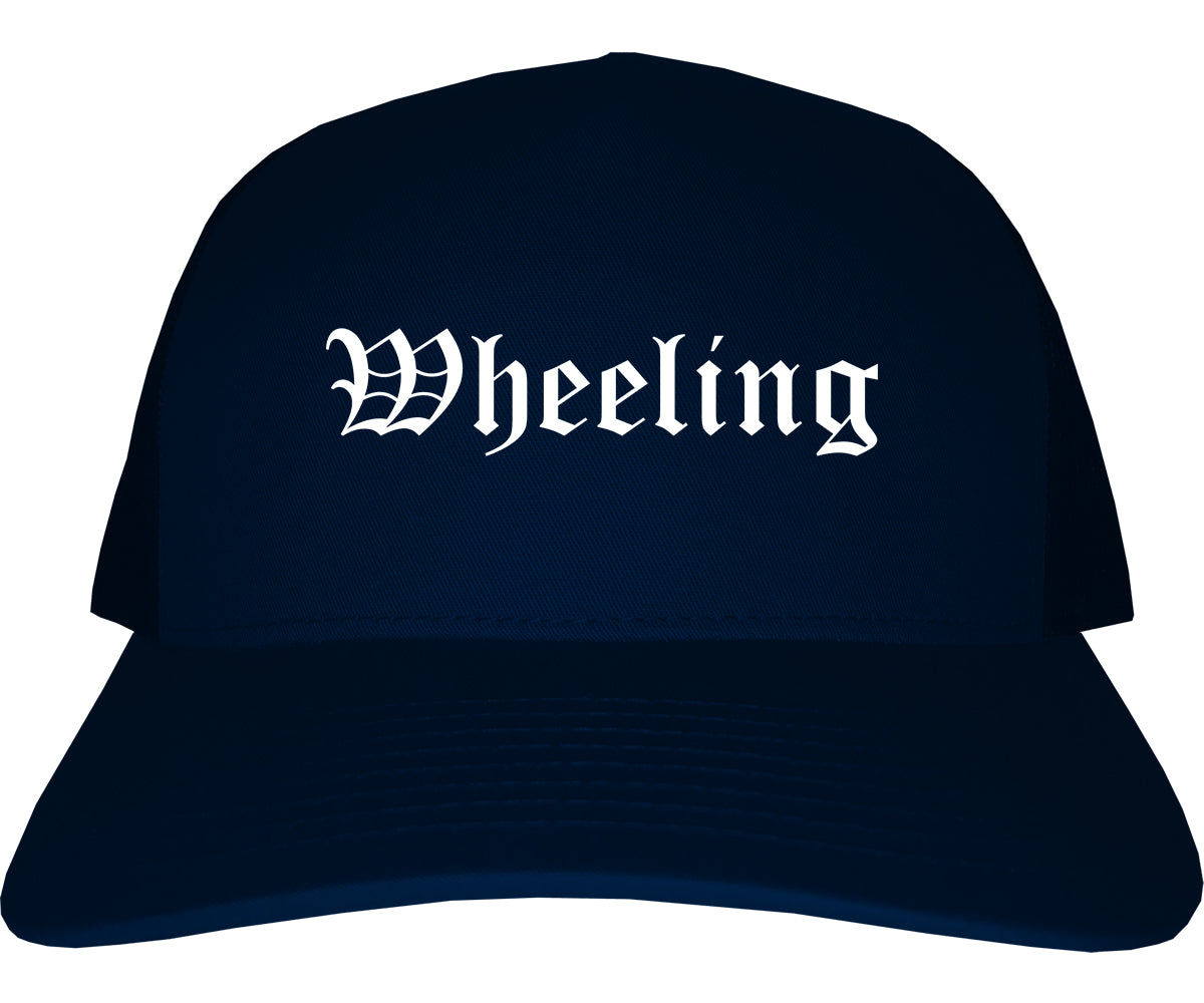 Wheeling West Virginia WV Old English Mens Trucker Hat Cap Navy Blue