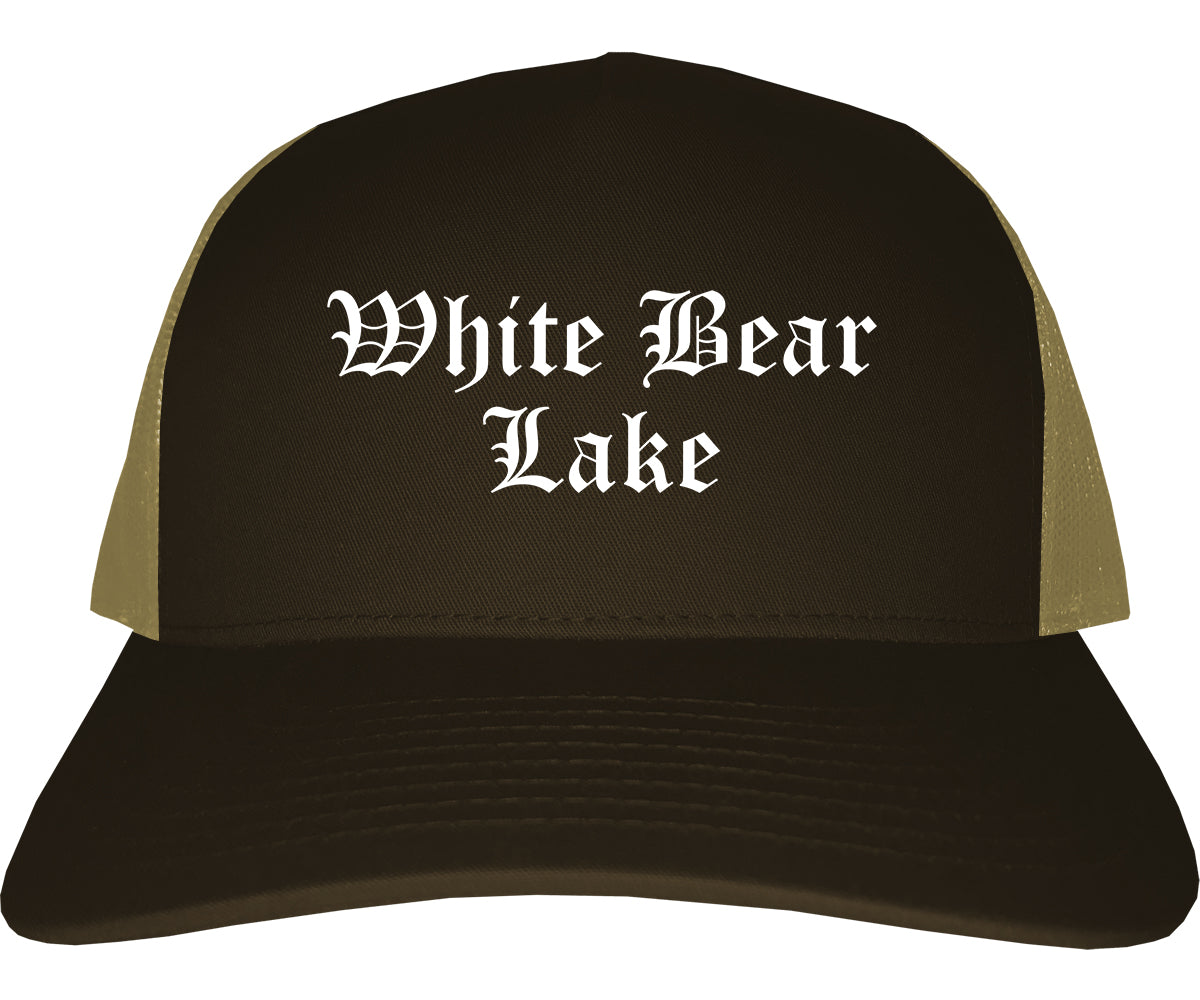 Brown Bear Lake Minnesota MN Old English Mens Trucker Hat Cap Brown