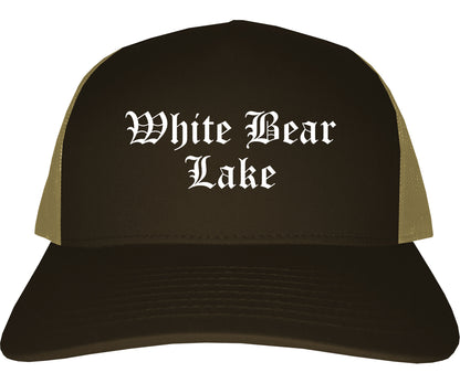 Brown Bear Lake Minnesota MN Old English Mens Trucker Hat Cap Brown