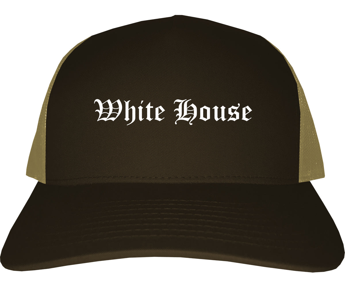 Brown House Tennessee TN Old English Mens Trucker Hat Cap Brown