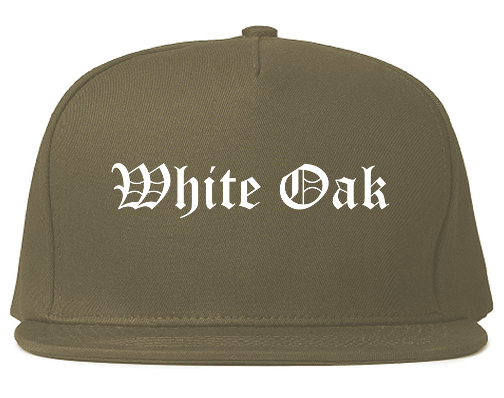 White Oak Texas TX Old English Mens Snapback Hat Grey