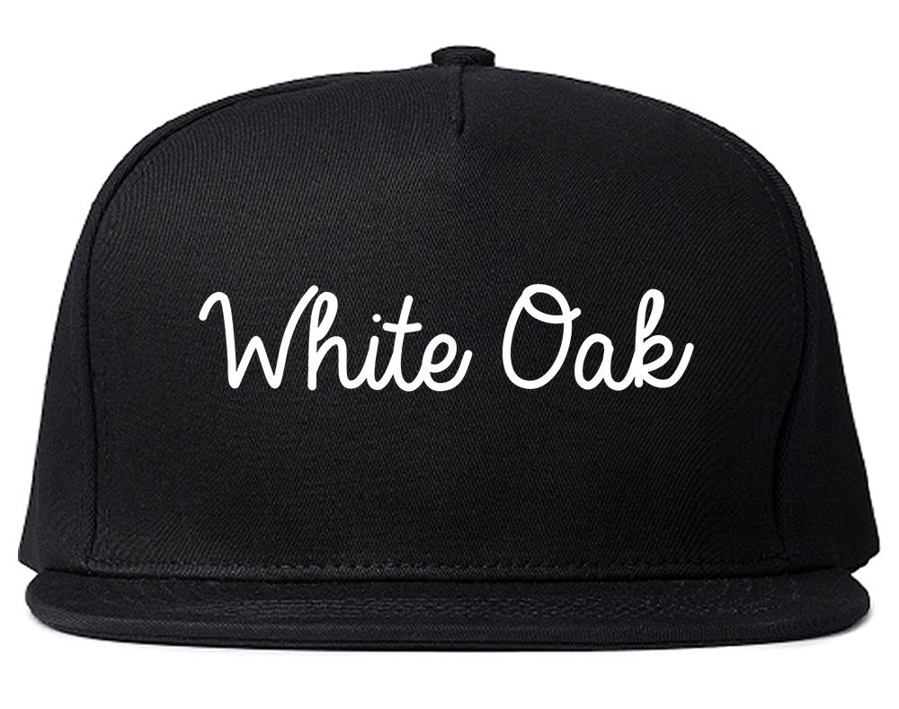White Oak Texas TX Script Mens Snapback Hat Black