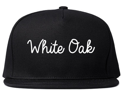 White Oak Texas TX Script Mens Snapback Hat Black