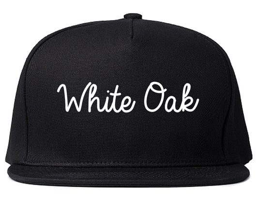White Oak Texas TX Script Mens Snapback Hat Black