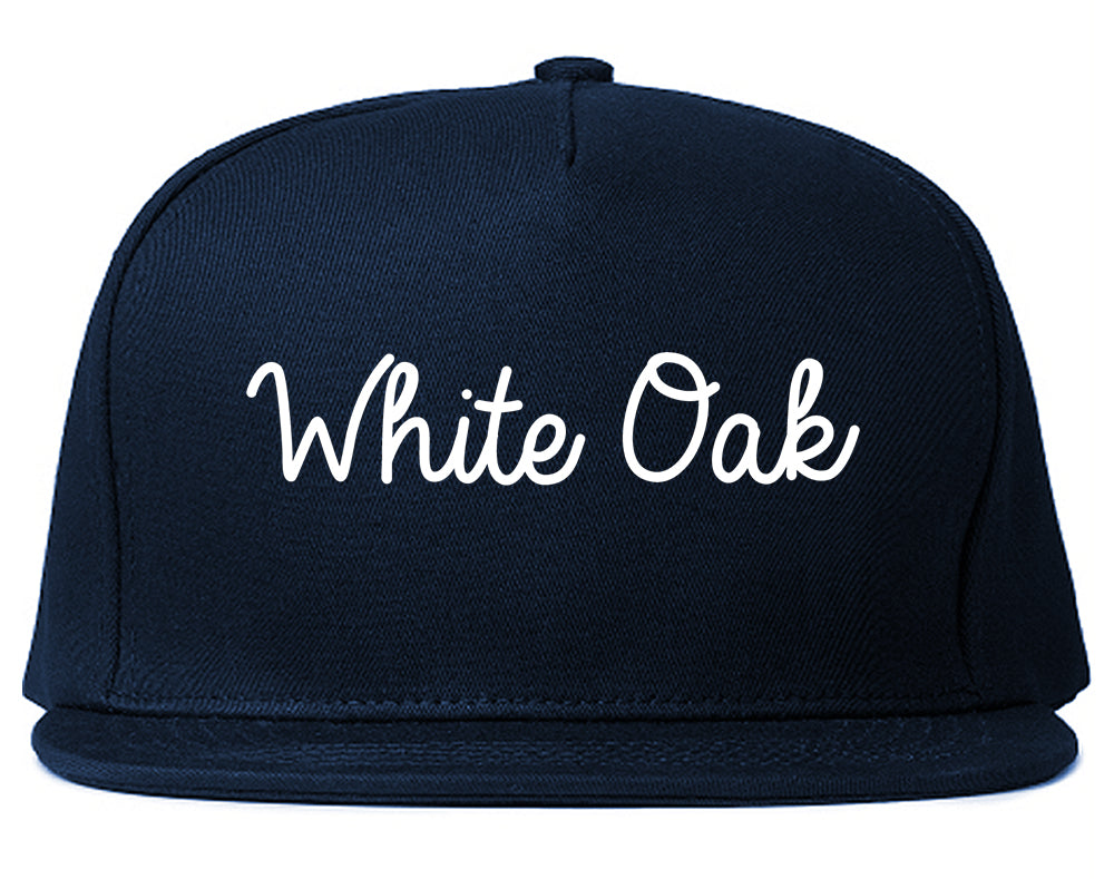 White Oak Texas TX Script Mens Snapback Hat Navy Blue
