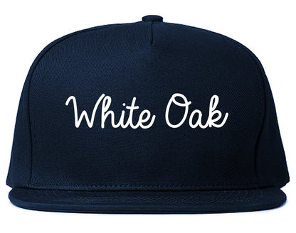 White Oak Texas TX Script Mens Snapback Hat Navy Blue