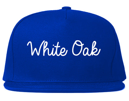 White Oak Texas TX Script Mens Snapback Hat Royal Blue