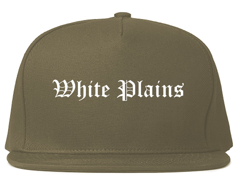 White Plains New York NY Old English Mens Snapback Hat Grey