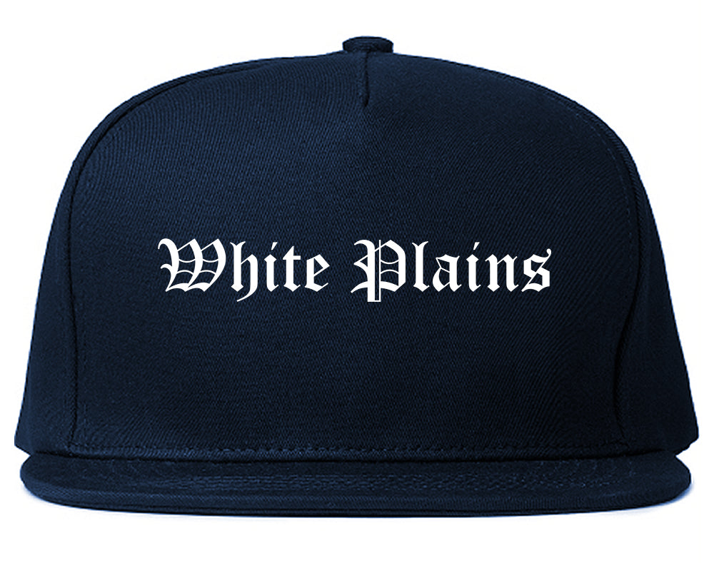 White Plains New York NY Old English Mens Snapback Hat Navy Blue