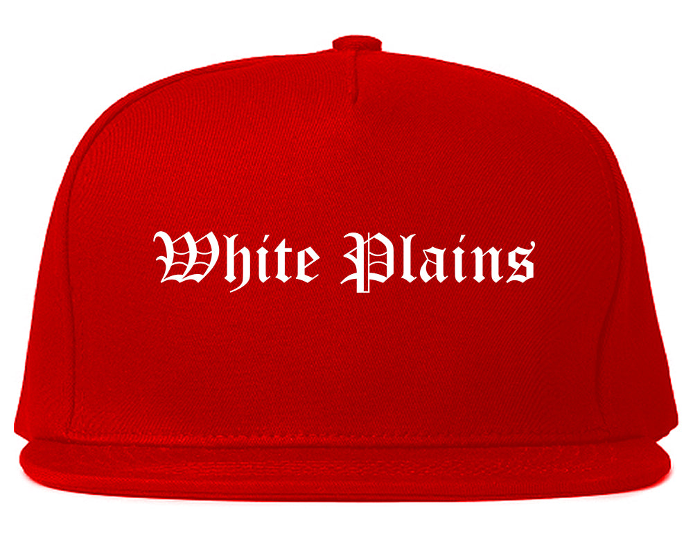 White Plains New York NY Old English Mens Snapback Hat Red