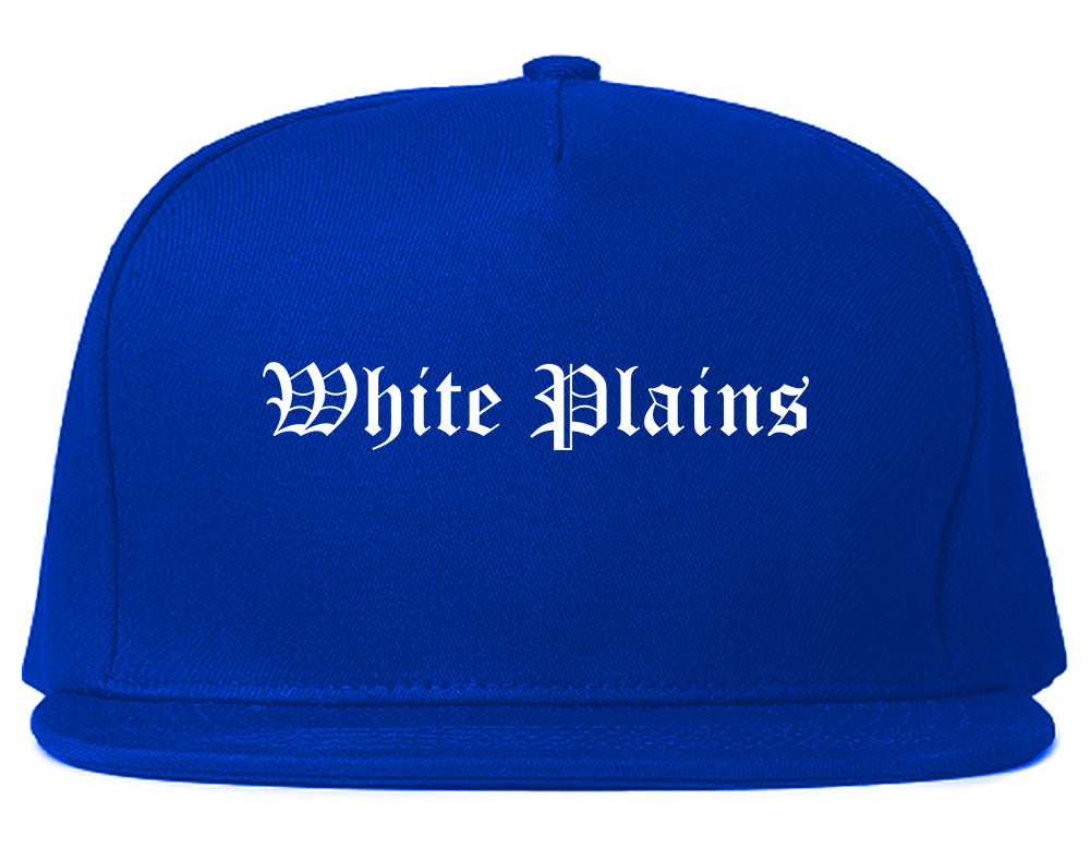 White Plains New York NY Old English Mens Snapback Hat Royal Blue