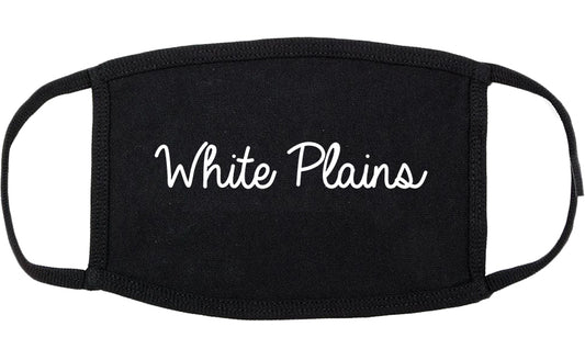 White Plains New York NY Script Cotton Face Mask Black