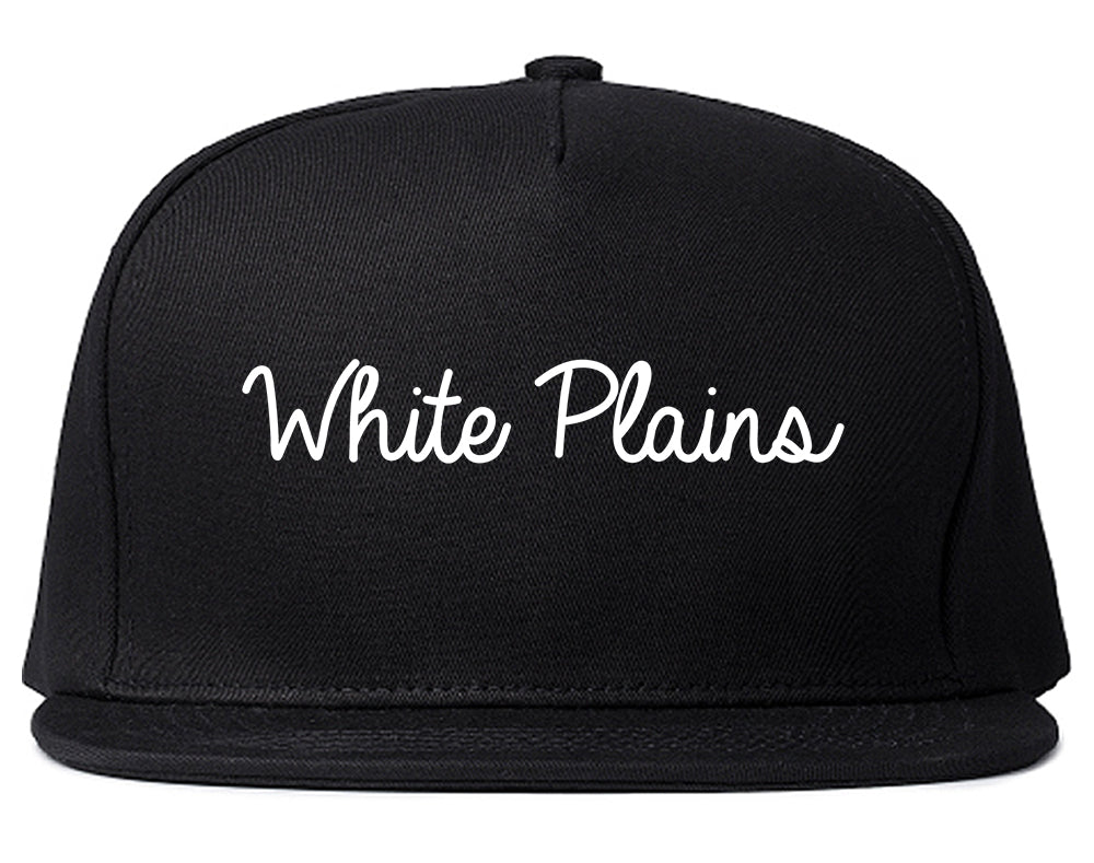 White Plains New York NY Script Mens Snapback Hat Black