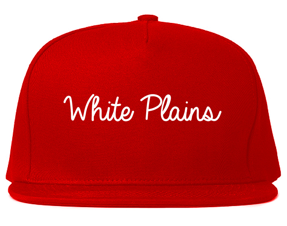 White Plains New York NY Script Mens Snapback Hat Red