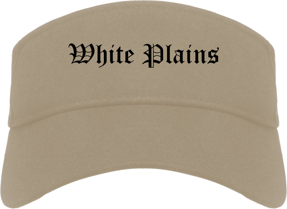 White Plains New York NY Old English Mens Visor Cap Hat Khaki