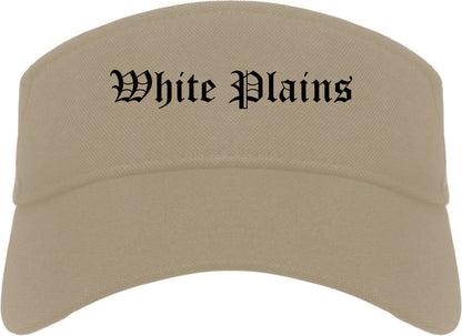 White Plains New York NY Old English Mens Visor Cap Hat Khaki