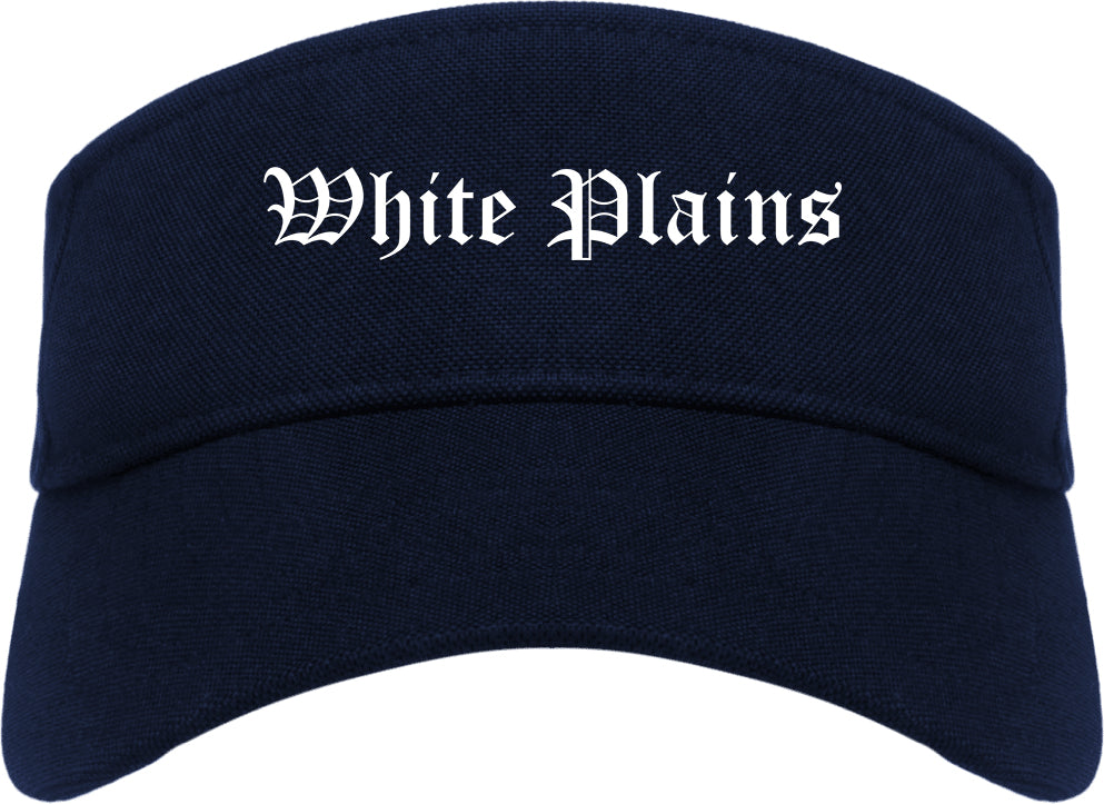 White Plains New York NY Old English Mens Visor Cap Hat Navy Blue