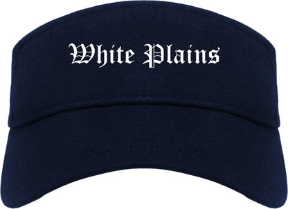 White Plains New York NY Old English Mens Visor Cap Hat Navy Blue