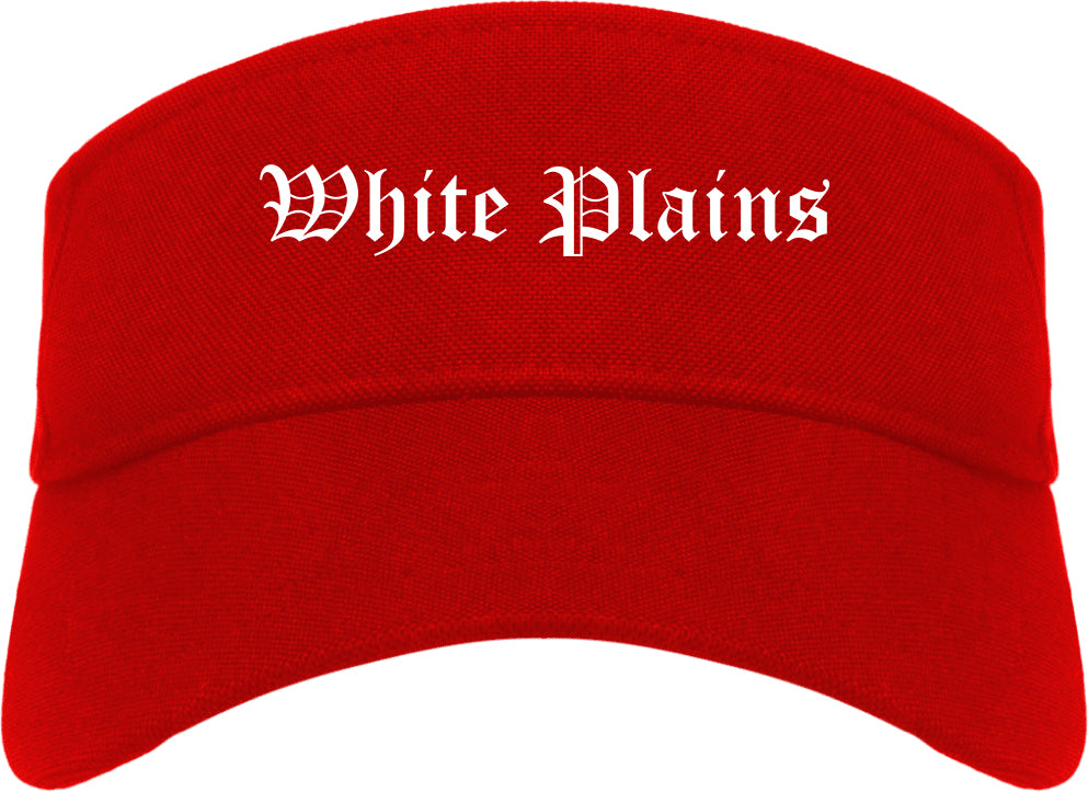 White Plains New York NY Old English Mens Visor Cap Hat Red