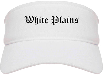White Plains New York NY Old English Mens Visor Cap Hat White