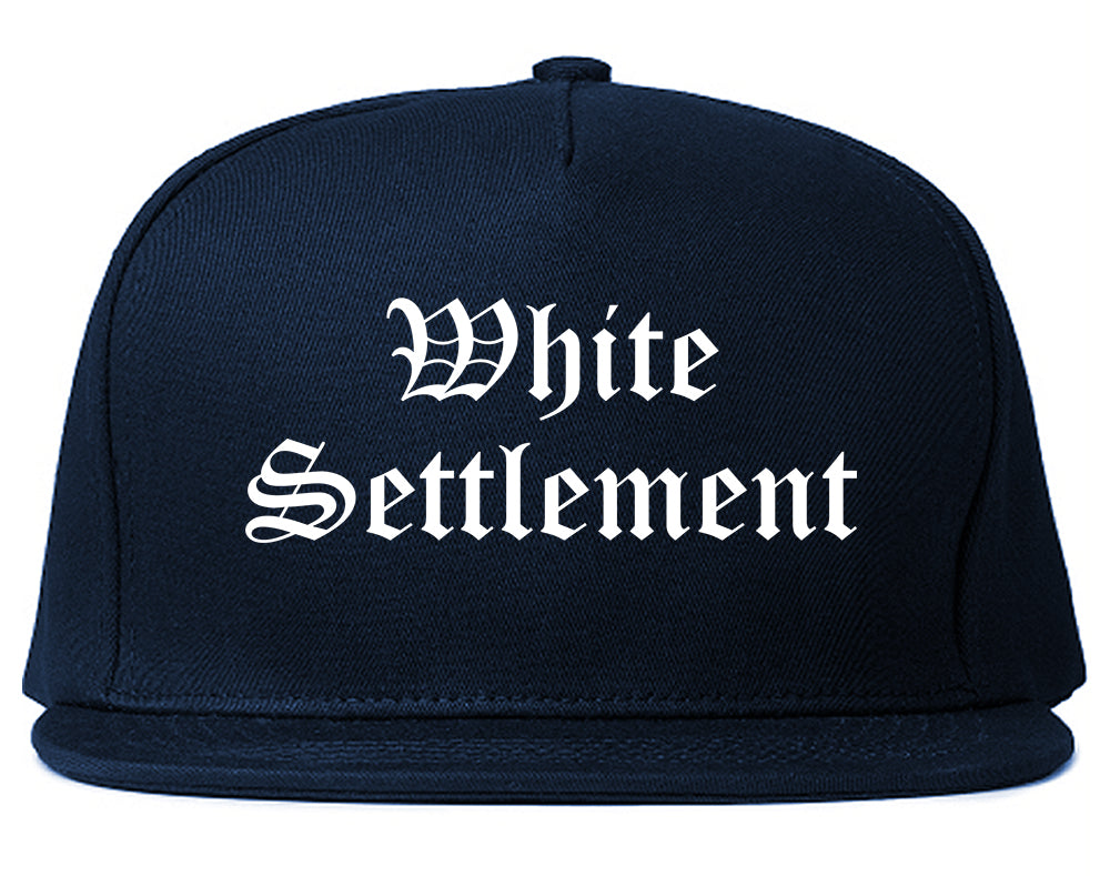 White Settlement Texas TX Old English Mens Snapback Hat Navy Blue