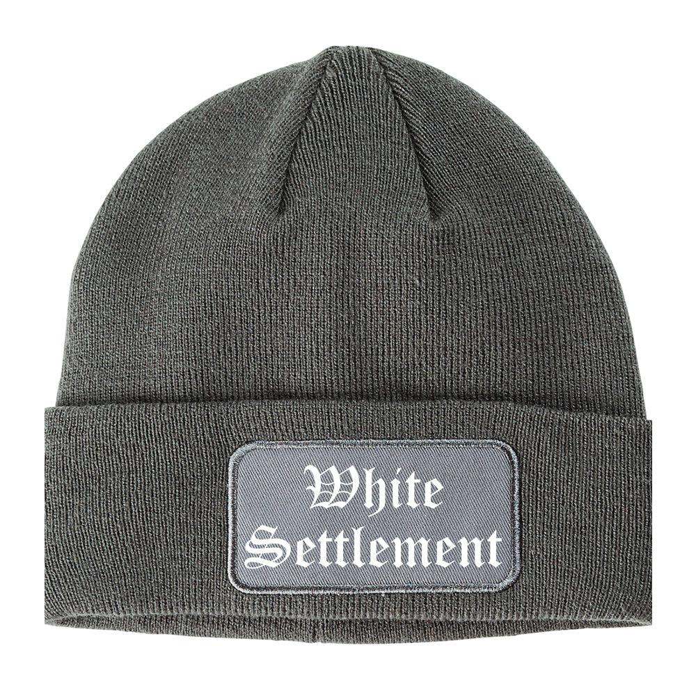 White Settlement Texas TX Old English Mens Knit Beanie Hat Cap Grey