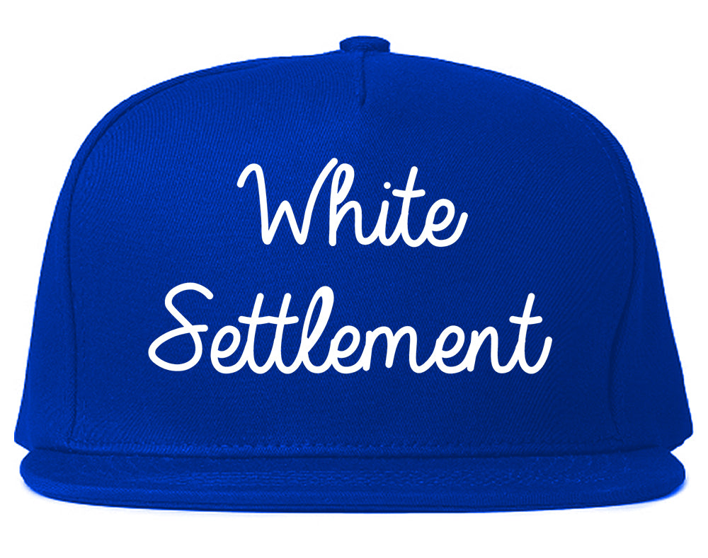 White Settlement Texas TX Script Mens Snapback Hat Royal Blue
